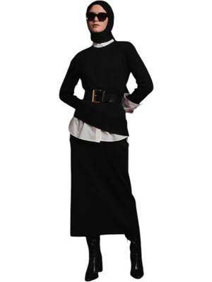 Armine Asimetrik Kesim Çizgi Detaylı Etekli Takım 25YTD6119