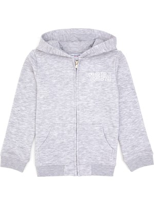 U.S. Polo Assn. Kız Çocuk Açık Gri Melanj Kapüşonlu Fermuarlı Basic Sweatshirt 50316837-VR091