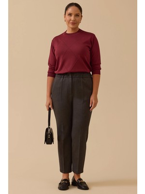 Galaxi Kadın Büyük Beden Tek Düğmeli Düz Paça Pantolon 4001 Gri