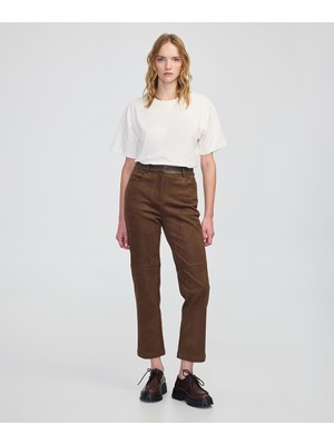 İpekyol Süet görünümlü suni deri mix pantolon IW6250003221074