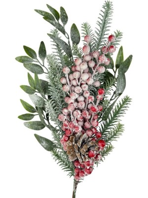 Nettenevime Yapay Çiçek Karlı Kokina ve Çam Dalı Uzun Dal 80CM Yılbaşı Çiçeği Red Berry