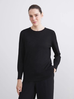 LC Waikiki Bisiklet Yaka Taşlı Kadın Triko Kazak  (W5)