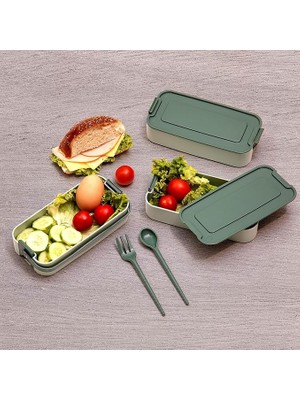 Lidyahan Store 3 Katlı Beslenme Kutusu Yemek Taşıma Kabı Kaşık - Çatallı Sefer Tası Beslenme Seti G-770 (Yeşil)