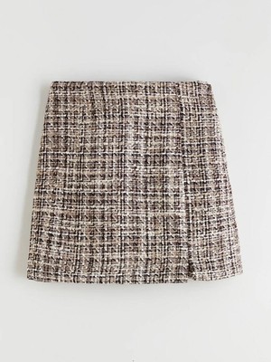 LC Waikiki Beli Fermuarlı Ekose A Kesim Mini Tüvit Etek  (W5)