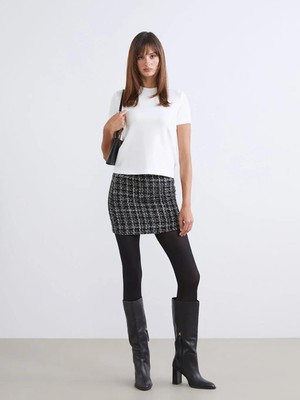 LC Waikiki Beli Fermuarlı Ekose A Kesim Mini Tüvit Etek  (W5)