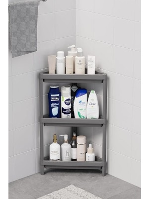 Lidyahan Store Life 3 Katlı Üçgen Plastik Gri Banyo Mutfak Rafı MIT1061