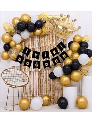 Lidyahan Store Dolabı Kral Taçlı Balon Zinciri Doğum Günü Seti Iyi Ki Doğdun Doğum Günü Süslü Set