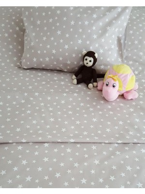 Lidyahan Store 70X130 Lastikli Ranforce Bebek Çarşaf Takımı-Gri Yıldızlı (Gri / 70C)