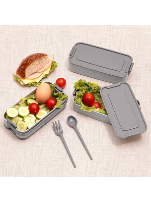 Lidyahan Store 3 Katlı Beslenme Kutusu Yemek Taşıma Kabı Kaşık - Çatallı Sefer Tası Beslenme Seti G-770 (Gri)