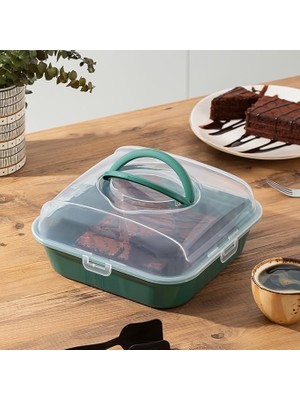 Lidyahan Store 1095 Yeşil Pasta Kek Börek Kabı - Taşıma Çantası - Kilitli Fanus
