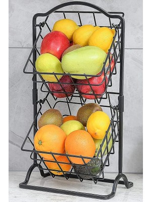 Lidyahan Store Katlı Metal Mutfak Köşesi Organizatörü - Siyah Meyve ve Sebze Sepeti