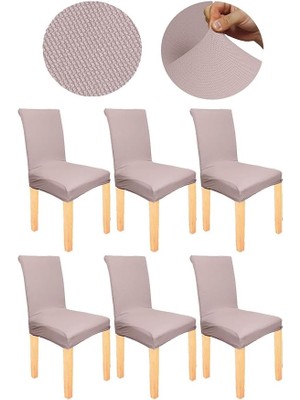 Lidyahan Store Mikro Petek Kumaş Likralı Lastikli Tüylenmez 6'lı Sandalye Kılıfı Kaliteli Sandalye Örtüsü (Vizon)