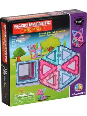 Lidyahan Store Magic Magnetic Manyetik 14 Parça Kare Üçgen Pink Set KZL-JH6861