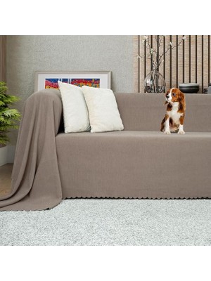 Lidyahan Store Concept Koltuk Örtüsü Şönil Kaymaz Çift Taraflı Çekyat Örtüsü Koltuk Şalı 175X300 - Kapuçino
