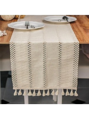 Lidyahan Store Home Pamuklu Şal Motif Dantel Örgü Runner Şal Desen Masa Runner, 35X145 cm Püsküllü Runner