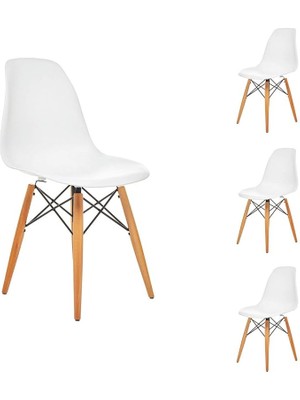 Lidyahan Store Beyaz Design Sandalye | Natural Ahşap Ayaklı | 4 Adet