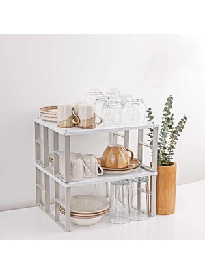 Lidyahan Store Home 2'li Raf Düzenleyici Seti: Dolap Içi Düzenleyici, Tabak ve Bardak Rafı Tabak Düzenleyici Dolap Rafı Portatif Organizer