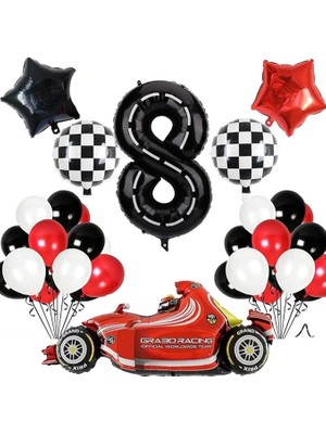 Lidyahan Store Gitti 8 Yaş Yarış Arabası Temalı Doğum Günü Parti Kutlama Balon Seti