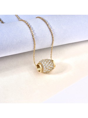 Nox Jewelry 14 Ayar Mikron Kaplama Taşlı Yuvarlanan Fıçı Formlu Modern Gümüş Kolye - CNS00666