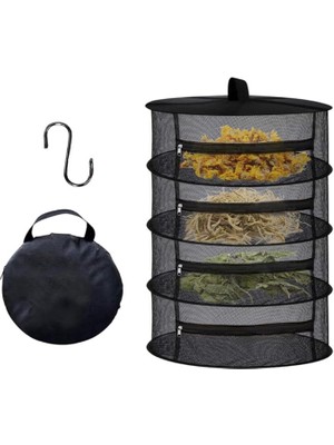 Lidyahan Store 4 Katlı Fermuarlı Meyve Sebze Kurutma Filesi | Katlanabilir Doğal Kurutma Sepeti Siyah