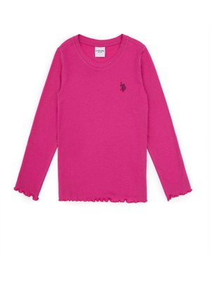 U.S. Polo Assn. Kız Çocuk Pembe Bisiklet Yaka Basic Sweatshirt 50317908-VR041