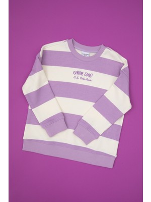 U.S. Polo Assn. Kız Çocuk Lila Çizgili Bisiklet Yaka Sweatshirt 50317898-VR034