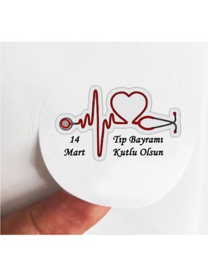 TM Tasarım Mağazası 24 Adet 4 cm 14 Mart Tıp Bayramı Kutlu Olsun Baskılı Mat Etiket Sticker 2
