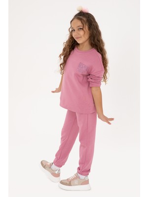 U.S. Polo Assn. Kız Çocuk Pembe Simli Baskı Detaylı Jogger Eşofman Altı 50316849-VR167