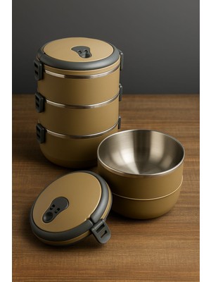 Mobgift Yeni Renk 2 Katlı Sefer Tası Yemek Termosu Açık Kraft