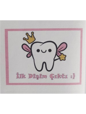 TM Tasarım Mağazası 15 Adet 7x5 cm Pembe Ilk Dişim Çıktı Baskılı Mat Etiket Sticker - Dörtgen Etiket - Ilk Diş