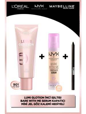 L'oréal Paris Glotion All-In-One Doğal All-In-One Doğal Işıltı 901+ Nyx Professional Makeup Bare With Me Concealer Serum - 01 + Mny Tat.liner Gel Pencil Nu Mini Maskara Hediyeli