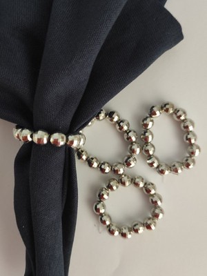 TM Tasarım Mağazası 12 Adet Gümüş Küçük Disko Top Boncuklu Peçete Yüzüğü Halkası - Inci 8 mm