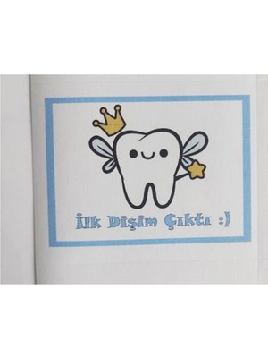 TM Tasarım Mağazası 15 Adet 7x5 cm Mavi Ilk Dişim Çıktı Baskılı Mat Etiket Sticker - Dörtgen Etiket - Ilk Diş
