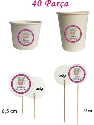 TM Tasarım Mağazası 40 Parça Kişiye Özel Renkli Melek Kanatlı Diş Buğdayı Kürdan Seti - Bardak Kase Kısa ve Uzun Kürdan