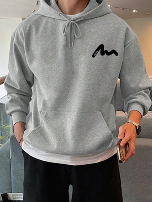 Erkek Baskılı Sweatshırt 3 Iplik Oversize