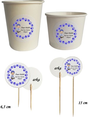 TM Tasarım Mağazası 40 Parça Kişiye Özel Mavi Kuran-I Kerim Okuyor Kürdan Seti-Bardak Kase Kısa ve Uzun Kürdan