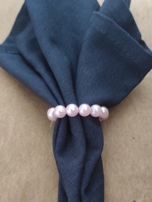 TM Tasarım Mağazası 12 Adet Dekoratif Pembe Yuvarlak Inci Boncuklu Peçete Yüzüğü Halkası - Inci 8 mm