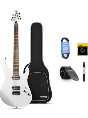 Lidyahan Store Katı Gövde Elektro Gitar, DMT-100 39 Inç Metal Elektro Gitar, H-H Manyetikli Inşaat Kiti, Çanta, Teller, Askı, Kablo, Rock Müzik Severler Için Tel Amortisör (Beyaz)