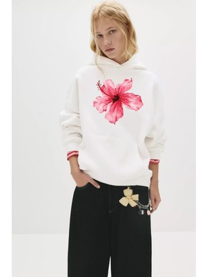 Kadın Baskılı Sweatshırt 3 Iplik Oversize
