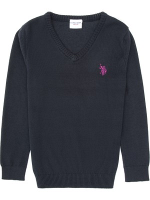 U.S. Polo Assn. Kız Çocuk Lacivert V Yaka Basic Kazak 50316777-VR033