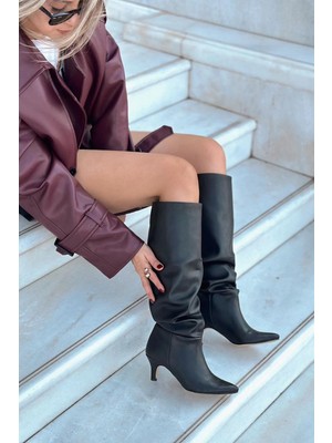 I Love Shoes Sollet Siyah Körüklü Ince Topuklu Günlük Kadın Çizme