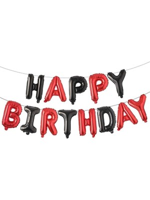 Lidyahan Store Birthday Folyo Balon (Kırmızı Siyah Düz Yazı)