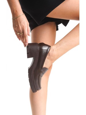 Aska K-706 Kahve Kırışık Rugan Yüksek Tabanlı Loafer Ayakkabı