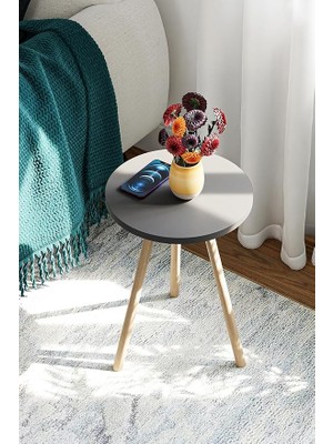 Lidyahan Store Yuvarlak Yan Sehpa Ahşap Ayaklı Tekli Zigon Sehpa