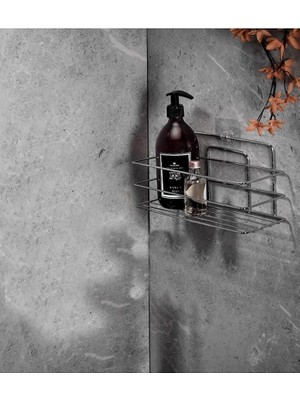 Lidyahan Store Haus Yapışkanlı Banyo Düzenleyici Şampuanlık Duş Rafı Krom Tş-01