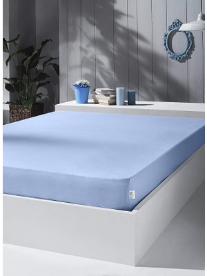 Lidyahan Store Home Örme Penye Lastikli Çarşaf, Battal Çift Kişilik, Açık Mavi, Pamuk-Elastan 230 G/m2