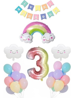 Lidyahan Store Yaş Gökkuşağı Bulut Konsepti Doğum Günü Parti Kutlama Seti