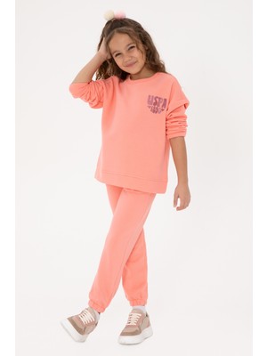 U.S. Polo Assn. Kız Çocuk Neon Pembe Simli Baskı Detaylı Jogger Eşofman Altı 50316849-VR105