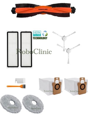 Roboclinic Xiaomi Robot Vacuum X10+ (Plus) / X20+ (Plus) Robot Süpürge Uyumlu Yedek Toz Torba, Fırça, Hepa Filtre, Mop Seti-11 Parça
