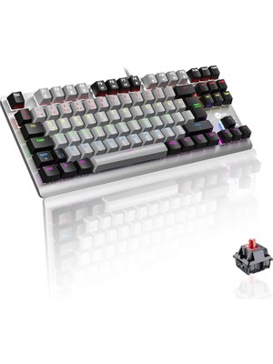 Lidyahan Store GK304 USB Kablolu Red Switch Mekanik Oyuncu Klavyesi - Makro Tuş Atamalı, Rgb LED Aydınlatmalı, Qwerty Türkçe Tuş Dizilimi, Gaming Türkçe Q Klavye Gri Ağırlıklı Gri &amp; Siyah